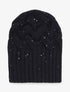 Bonnet en maille tressée à sequins - Noir - 1