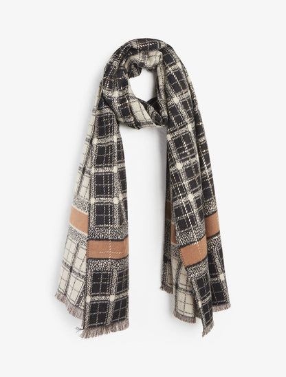 Foulard épais irisé imprimé carreaux stylisés - Noir - 4