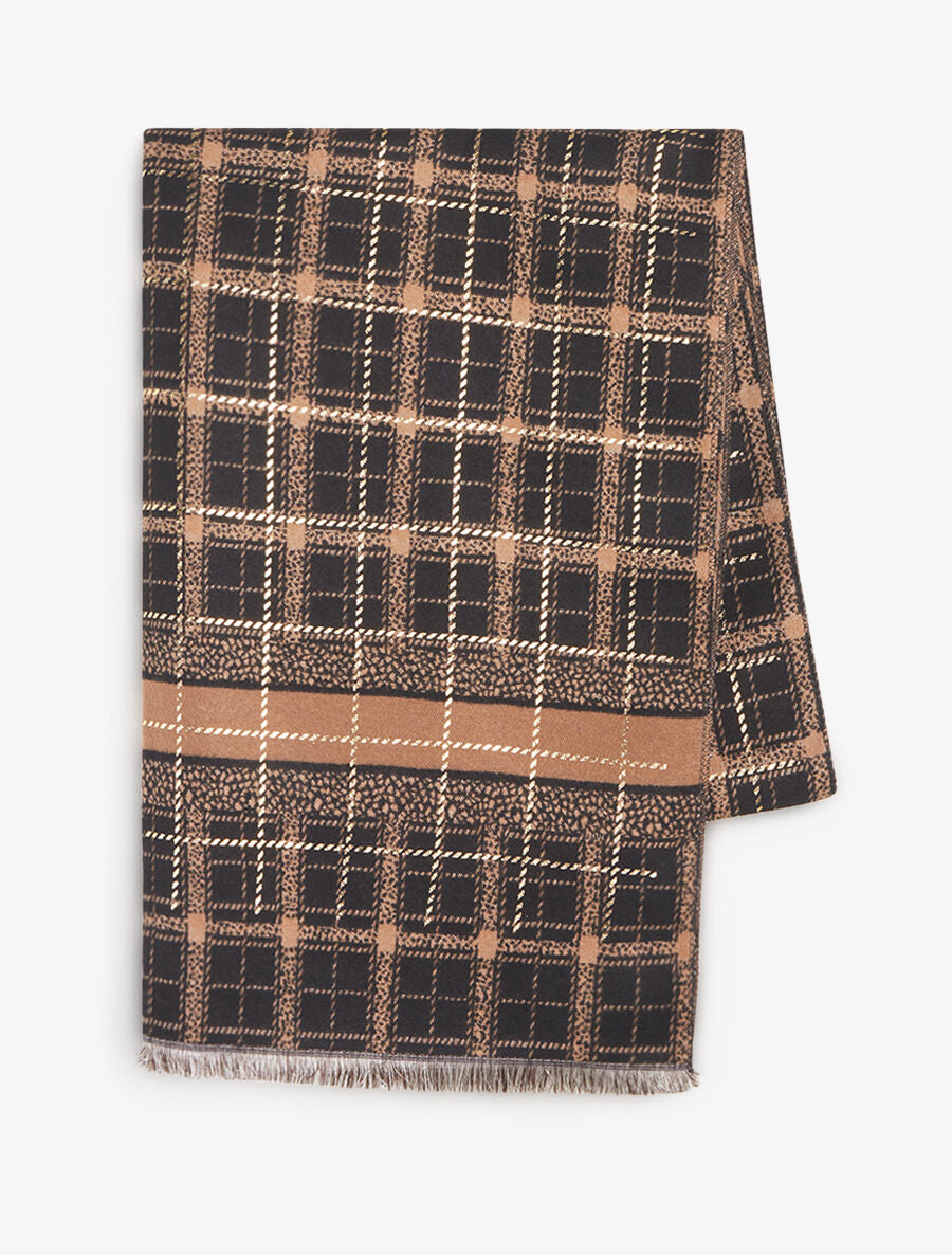 Foulard épais irisé imprimé carreaux stylisés - Camel - 2