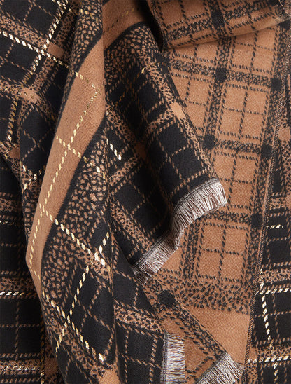 Foulard épais irisé imprimé carreaux stylisés - Camel - 3