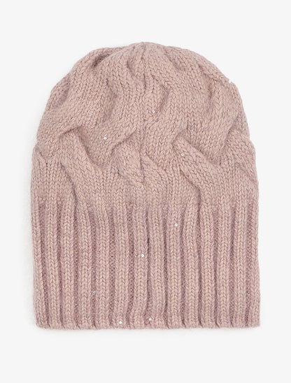 Bonnet en maille tressée à sequins - Rose poudré - 3