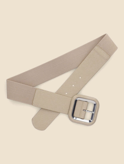 Ceinture à boucle carrée en simili - Beige - 1