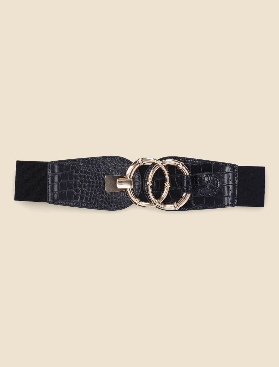 Ceinture croco à boucle ronde - Noir - 2