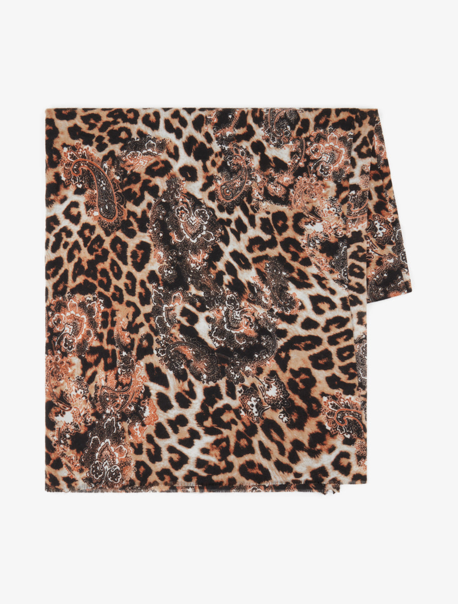 Foulard à imprimé léopard et cachemire - Camel - 2