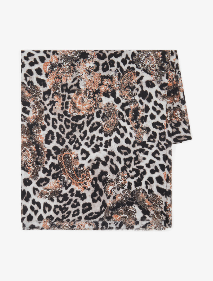 Foulard à imprimé léopard et cachemire - Gris - 2