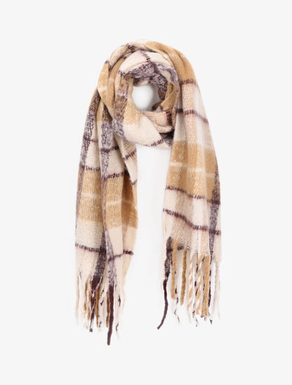 Echarpe duveteuse à motif tartan - Camel - 4
