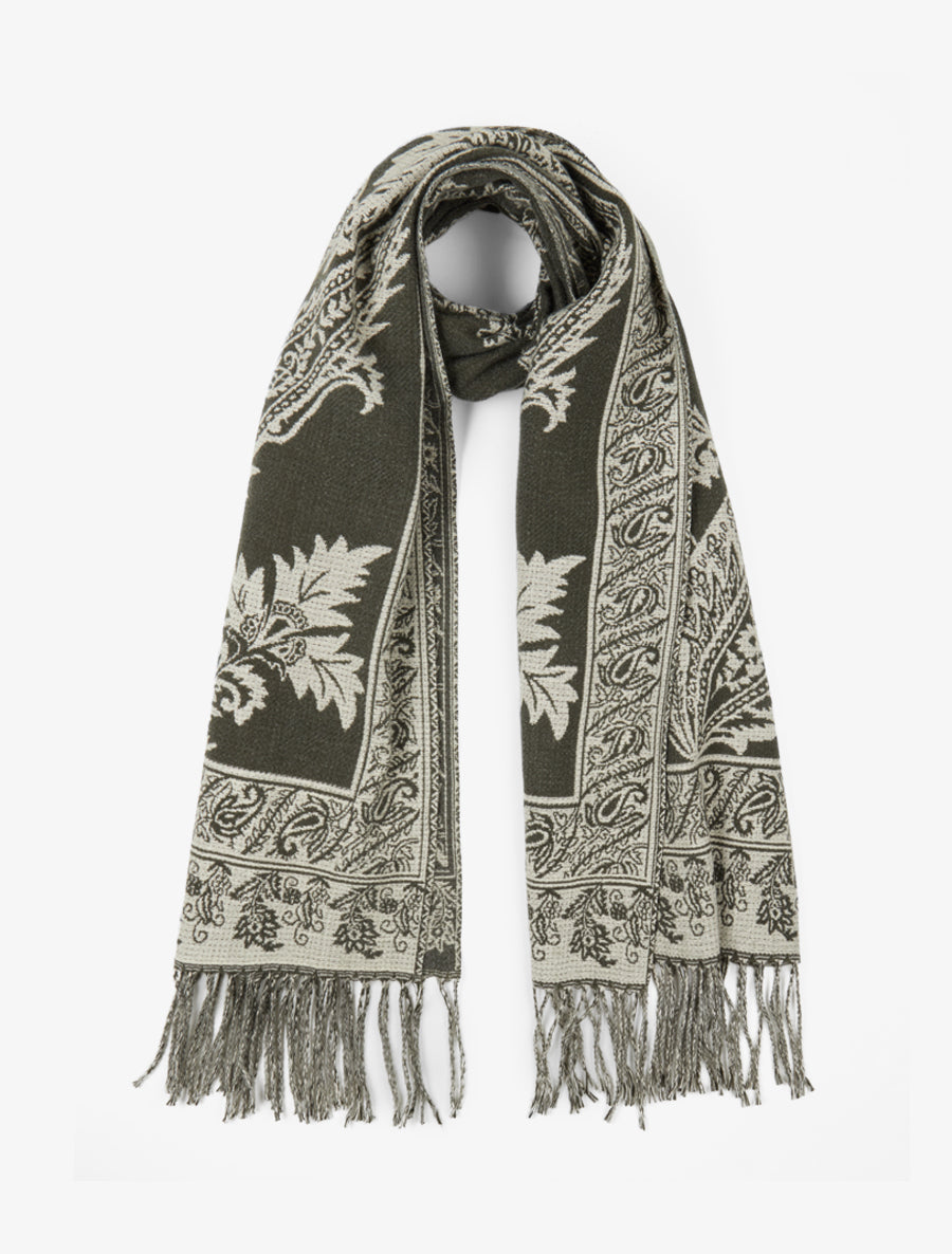 Echarpe imprimé cachemire à frange - Kaki - 1