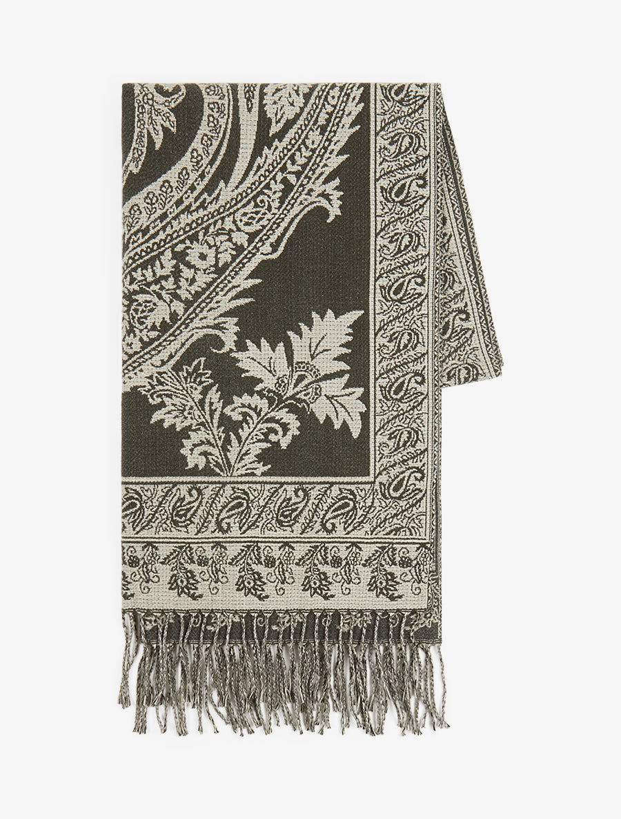 Echarpe imprimé cachemire à frange - Kaki - 2