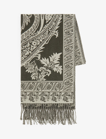 Echarpe imprimé cachemire à frange - Kaki - 2