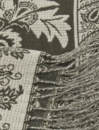 Echarpe imprimé cachemire à frange - Kaki - 3