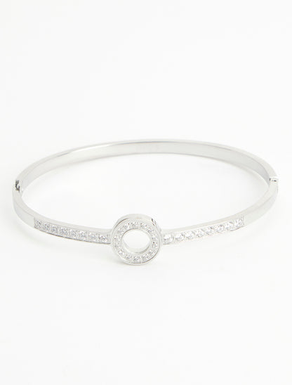 Jonc motif cercle à strass - Argent - 2