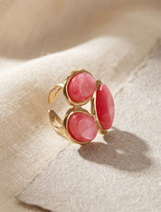 Bague ajustable à pierres en résine - Fuchsia - 1