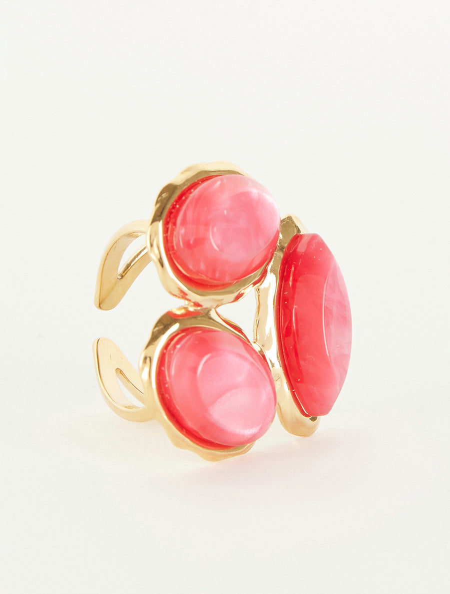 Bague ajustable à pierres en résine - Fuchsia - 2