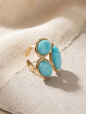 Bague ajustable à pierres en résine - Turquoise - 1