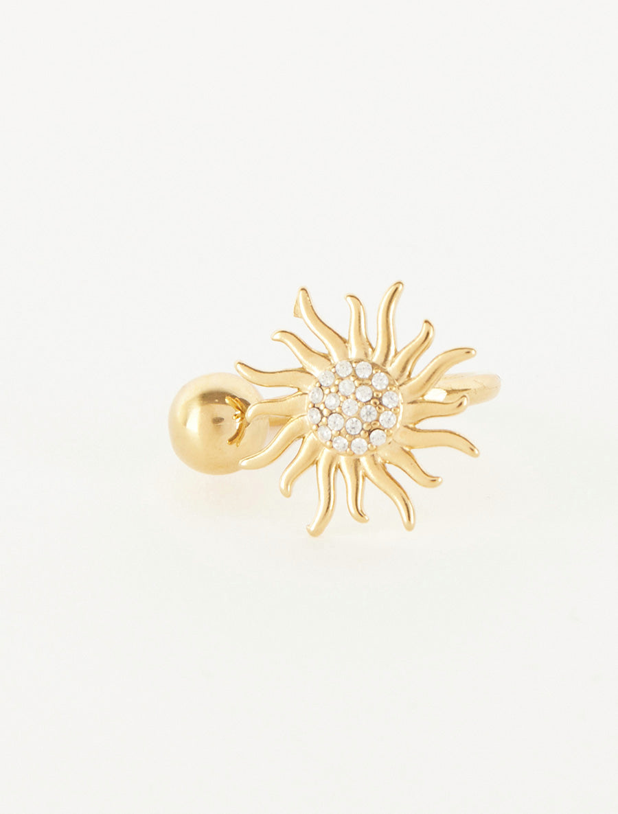 Bague ajustable motif soleil strassé - Or - 3