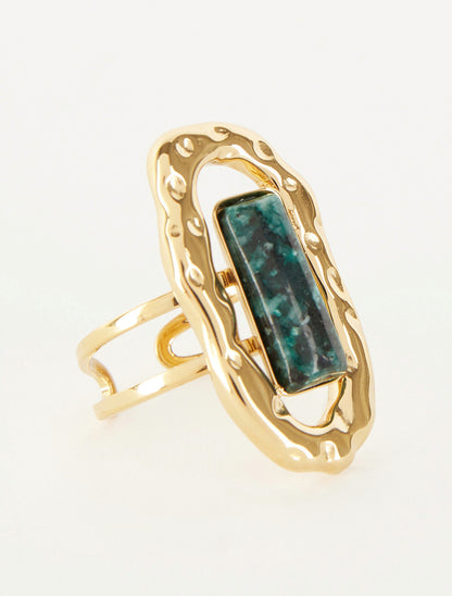 Bague ajustable à pierre colorée - Vert foncé - 2