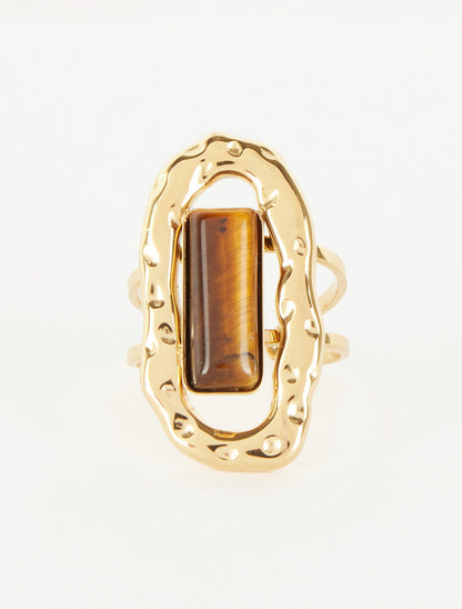 Bague ajustable à pierre colorée - Marron - 3