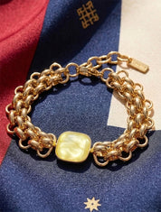 Bracelet en maille fantaisie à empiècement en résine - Jaune - 1