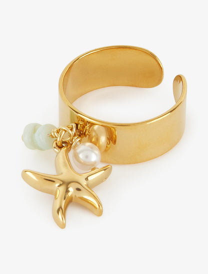 Bague ajustable à breloque étoile de mer - Or - 3