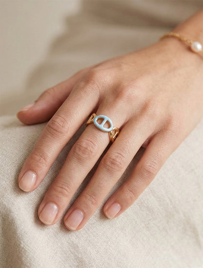 Bague ajustable style maillons marin - Or/bleu - 1