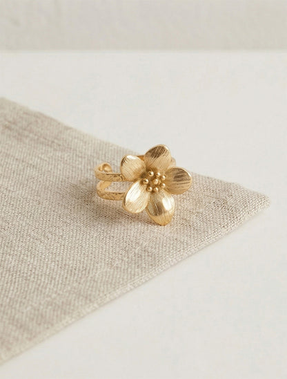 Bague martelée à fleur - Or - 1