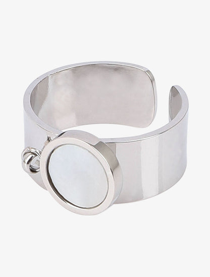 Bague ajustable à rond nacré - Argent - 2
