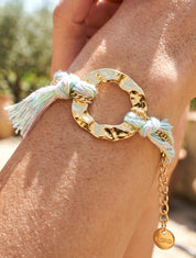 Bracelet en chaînes et fils tressés - Or/vert d&
