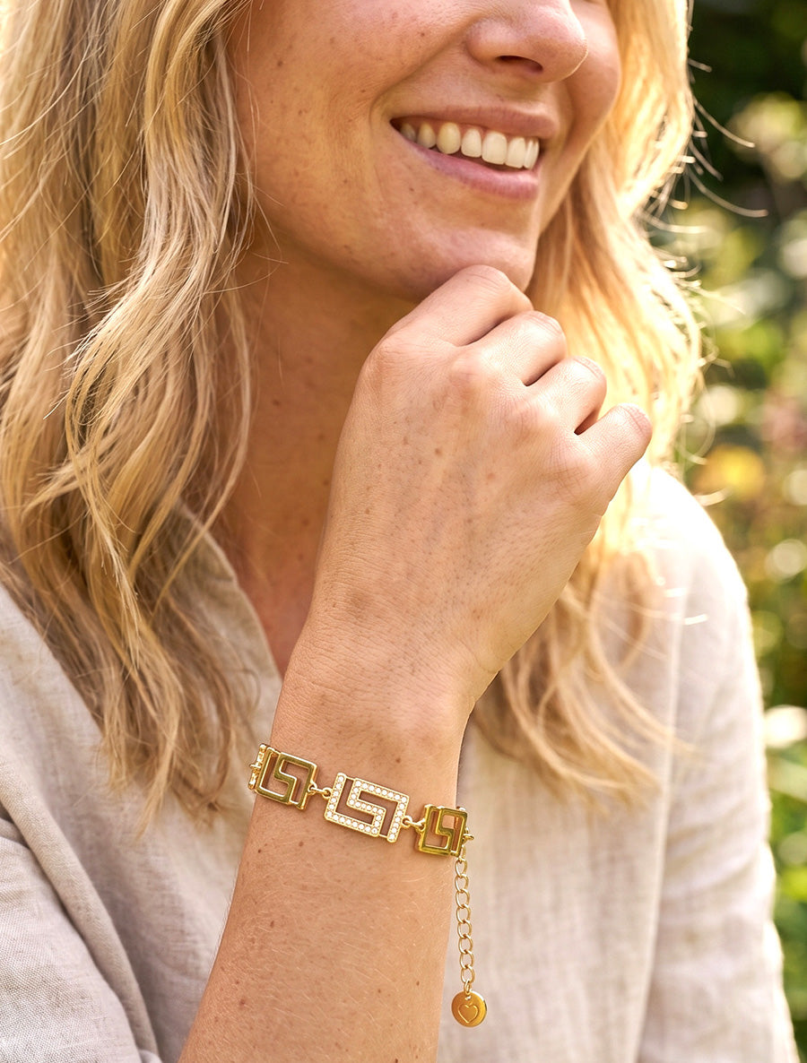 Bracelet à maillons style grec et strass - Or - 1