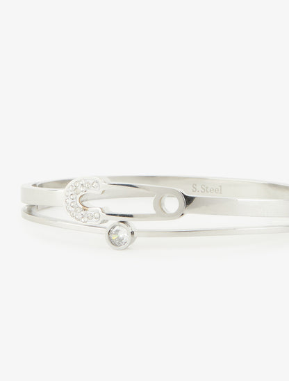 Jonc motif épingle et strass - Argent - 3