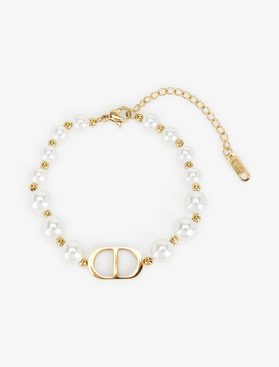 Bracelet en perle à charm ovale - Or/blanc - 2