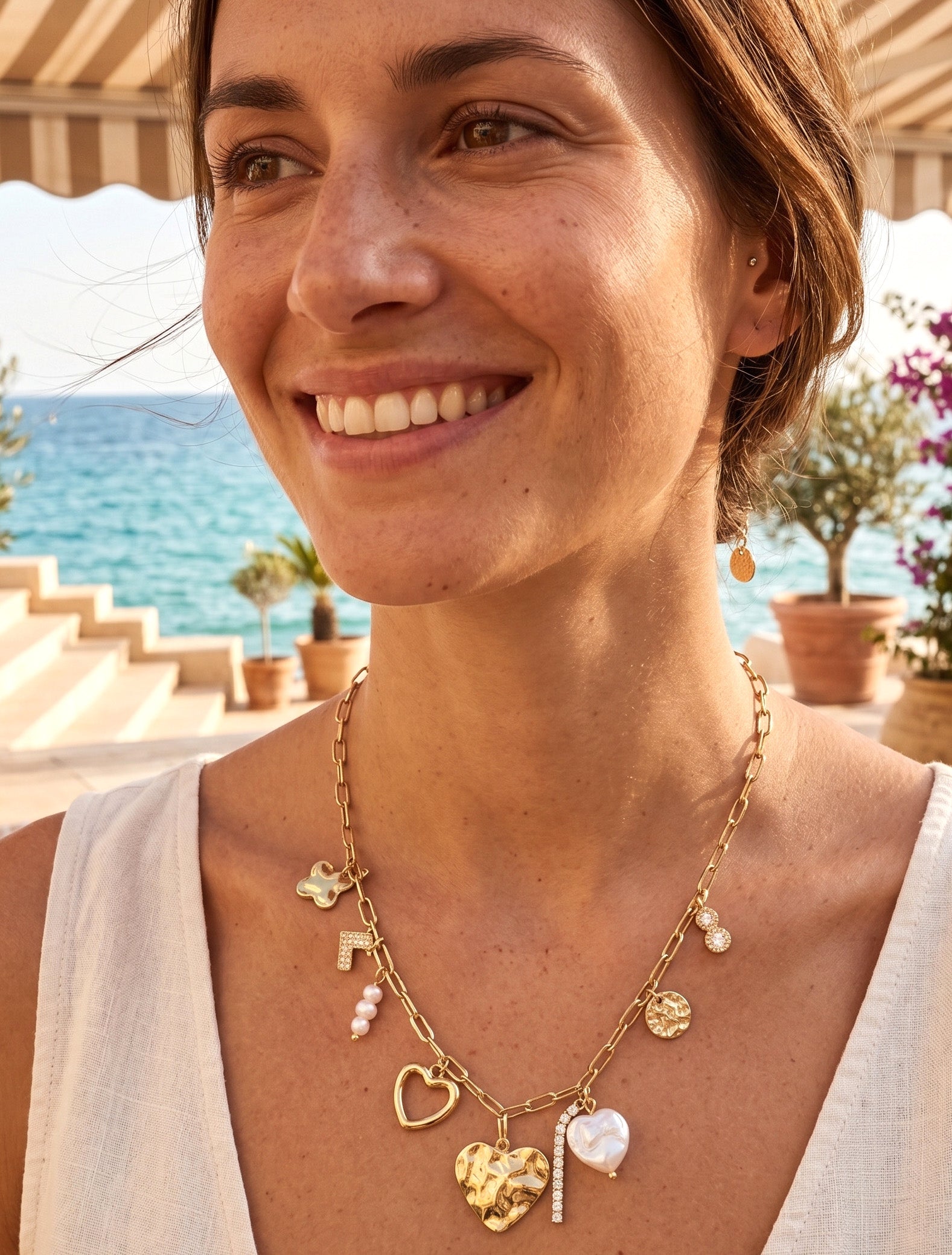 Collier à charms coeurs et strass - Or - 1