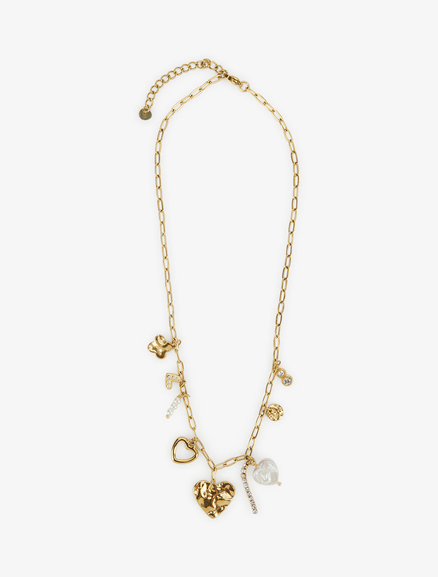 Collier à charms coeurs et strass - Or - 2