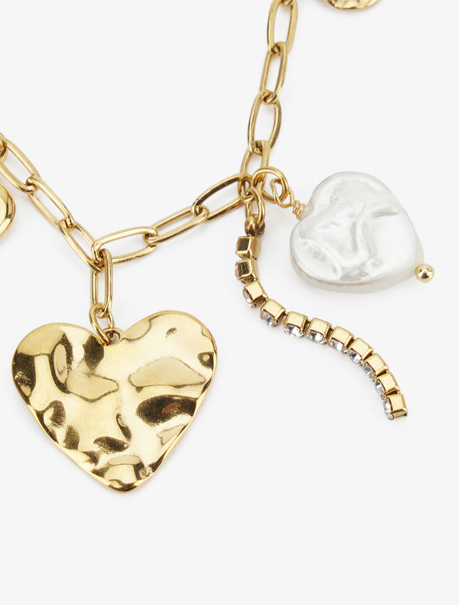 Collier à charms coeurs et strass - Or - 3