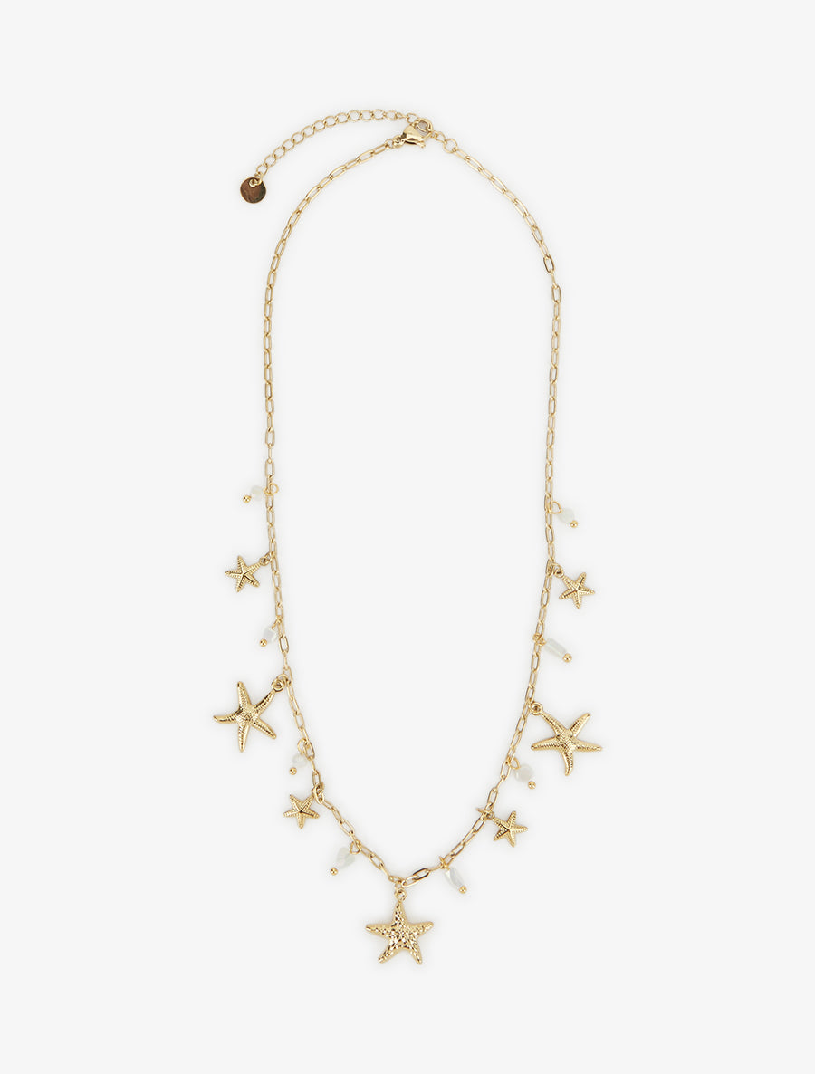 Collier à breloques étoile de mer et pierres - Or/blanc - 2