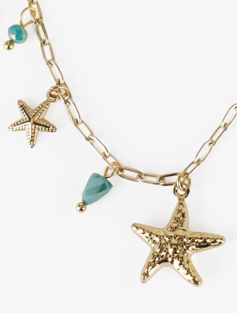 Collier à breloques étoile de mer et pierres - Or/vert - 3