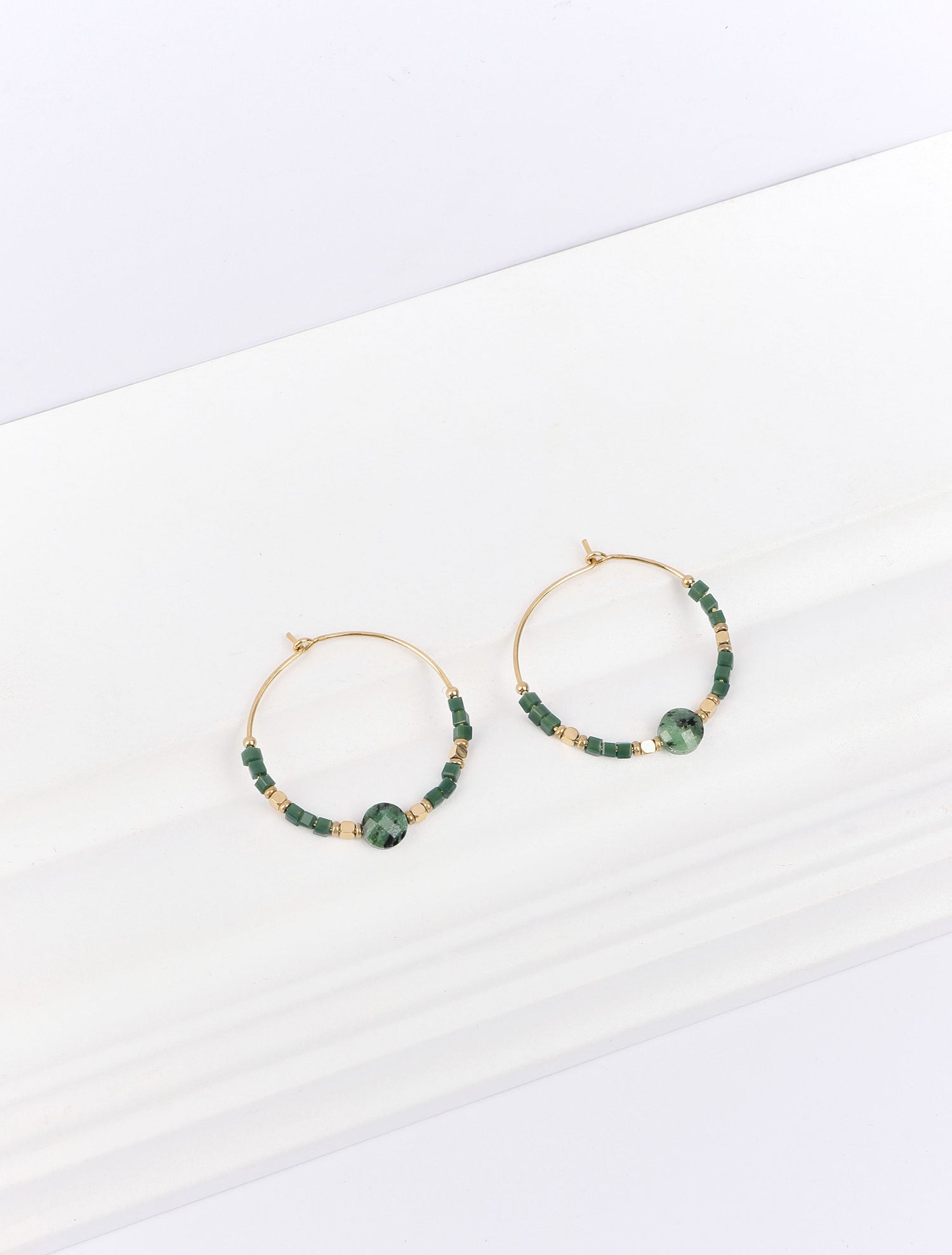 Créoles à perles - Vert/or - 1