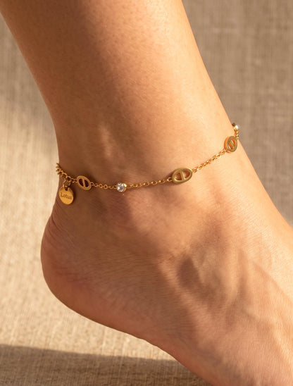 Chaîne de cheville à maillons marins et zircons - Or - 1