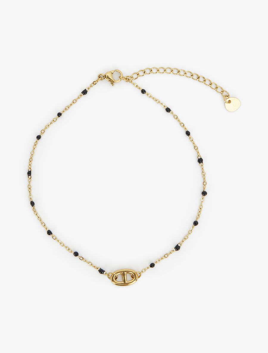 Chaîne de cheville à maillon marin et perles noires - Or - 2