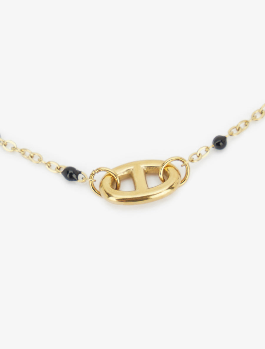 Chaîne de cheville à maillon marin et perles noires - Or - 3