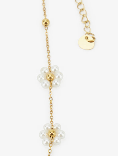 Collier petites fleurs perlées - Or - 3