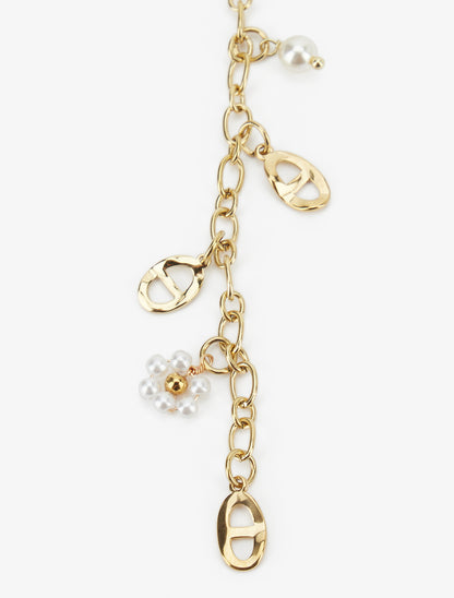 Collier à fleurs et breloques ovales - Or - 3