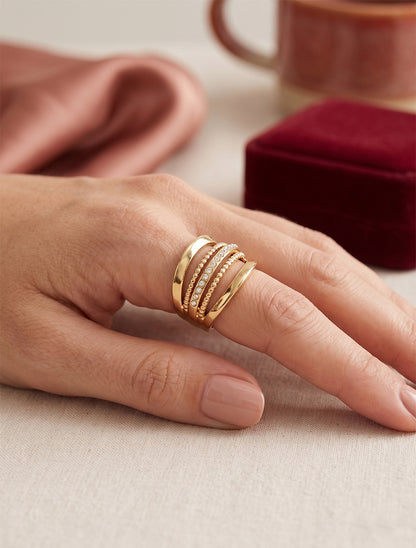 Bague multi-rangs à strass - Or - 1