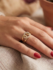 Bague ouverte à maillons entrelacés et strass - Or - 1