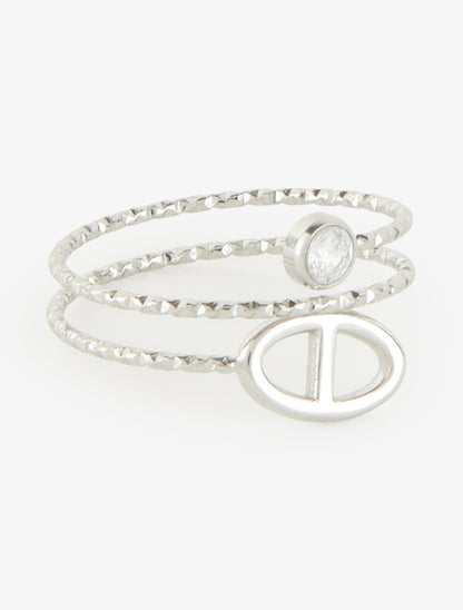 Bague fine à maillon marin et strass - Argent - 2