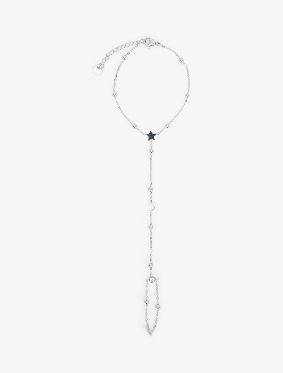 Chaîne de main étoile et demi-lune à un zircon blanc - Argent - 2