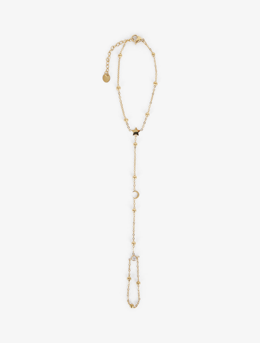 Chaîne de main étoile et demi-lune à un zircon blanc - Or - 2