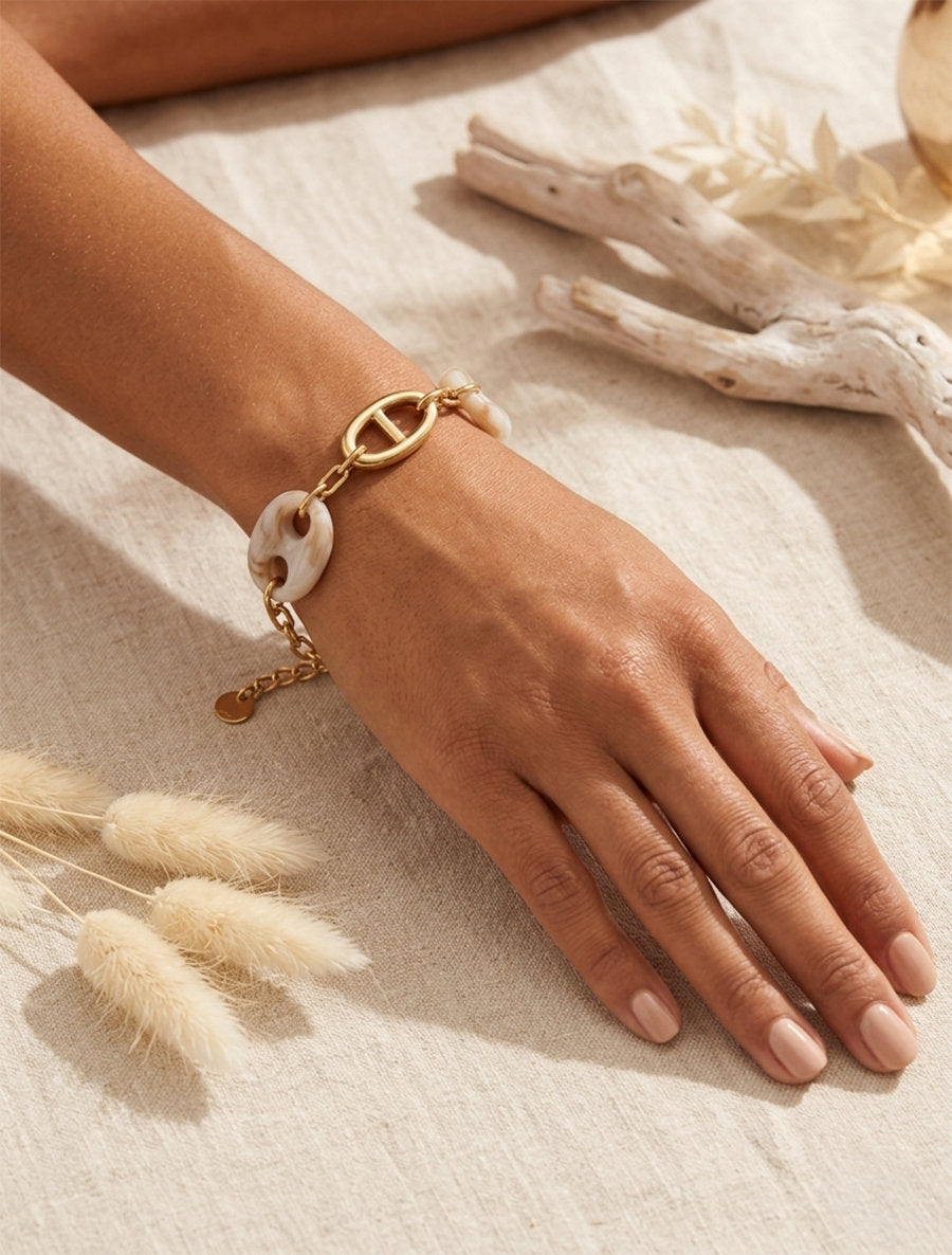 Bracelet maillon marin et graines de café - Or - 1