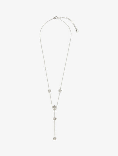 Collier fin en Y à fleurs - Argent - 2