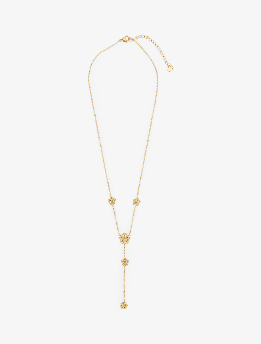 Collier fin en Y à fleurs - Or - 2