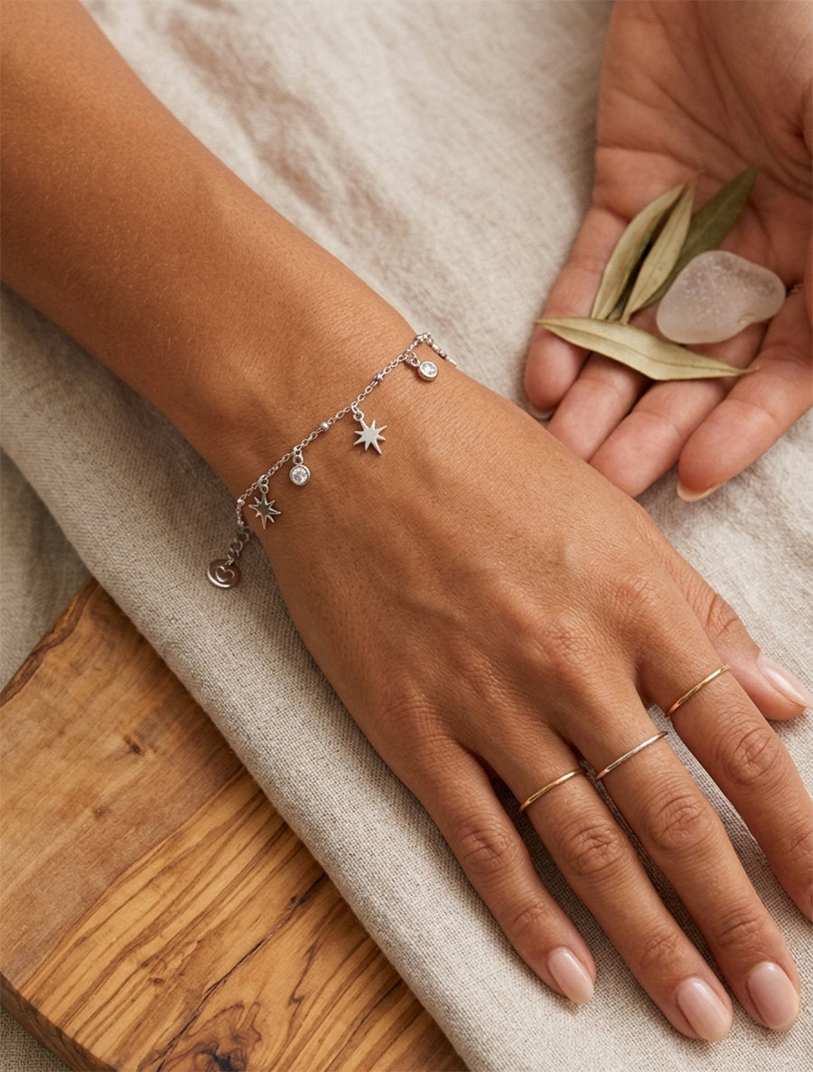 Bracelet fin étoiles et zircons - Argent - 1